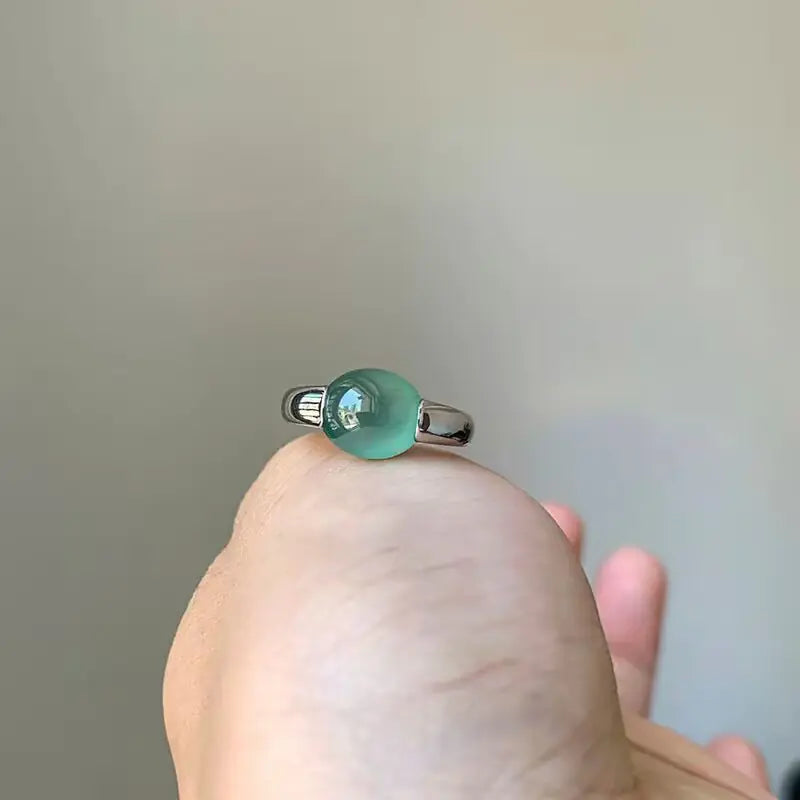 Chalcedony Color Inlaid Ring with Copper Material