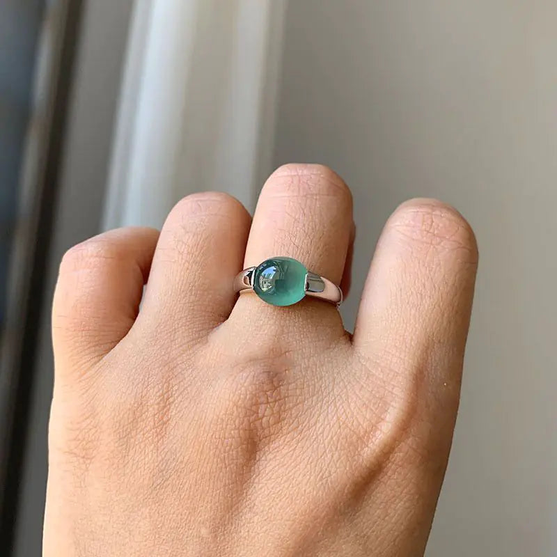 Chalcedony Color Inlaid Ring with Copper Material